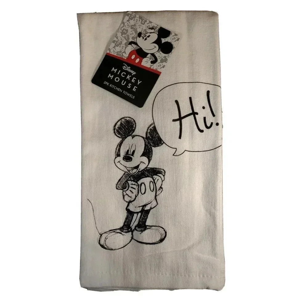 Disney Mickey Mouse Sketch "Hi/Bye" 2 Pack Kitchen Hand Towels NWT